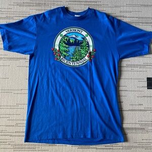Vintage Vermont T-Shirt Size XL 90s Bicentennial Hanes Blue Short Sleeve Shirt